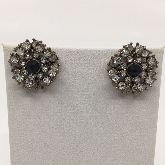 Banana Republic Black & Rhinestone Glass Multi-tiered Stud Brass Tone Earrings - Picture 1 of 14